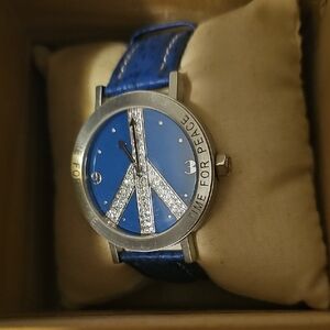 Blue Peace Sign Watch with Silver Accents